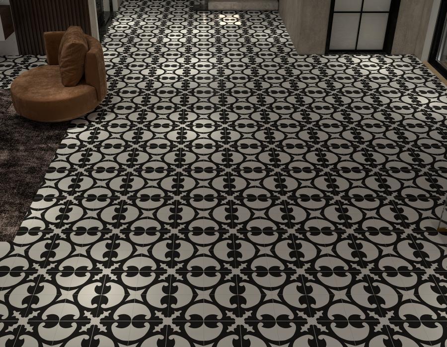 Classic cement tile on a modern interior