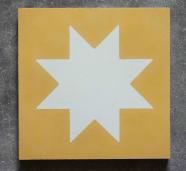 Losa hidráulica geométrica con estrella de ocho puntas en amarillo